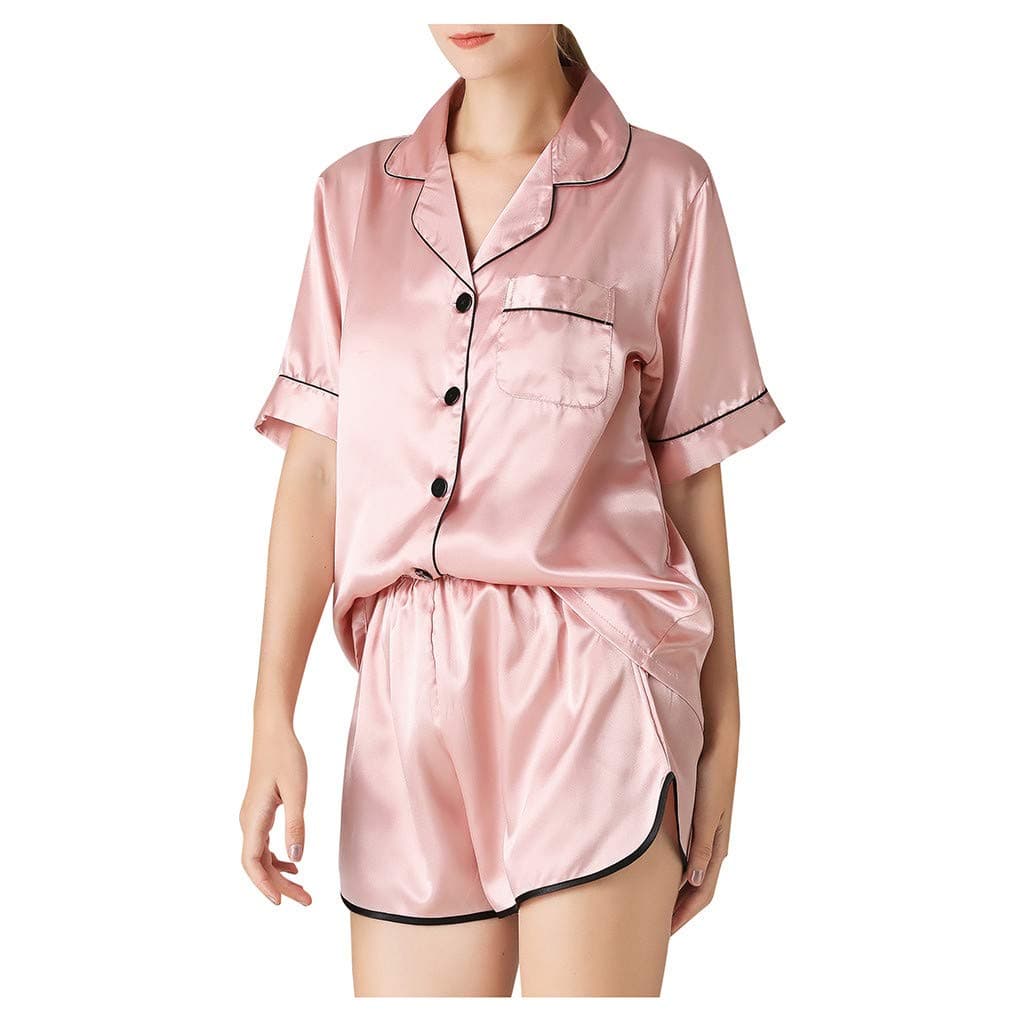 MOTOCO Womens Pyjama Sets Simulation Button Down Short Sleeve Pocket Nightshirt Sleep Shirt Nightie Sleepwear Nightwear Sets
