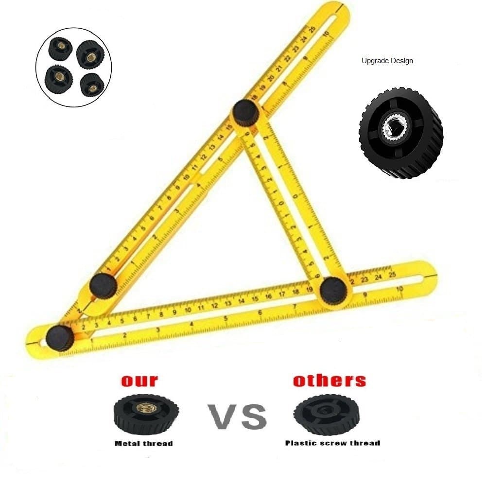 Template Tool Measures All Angles and Forms, Four Side Multi Angle Ruler Measuring Instrument for Builders Engineers Craftsmen Handymen - Yellow Easy