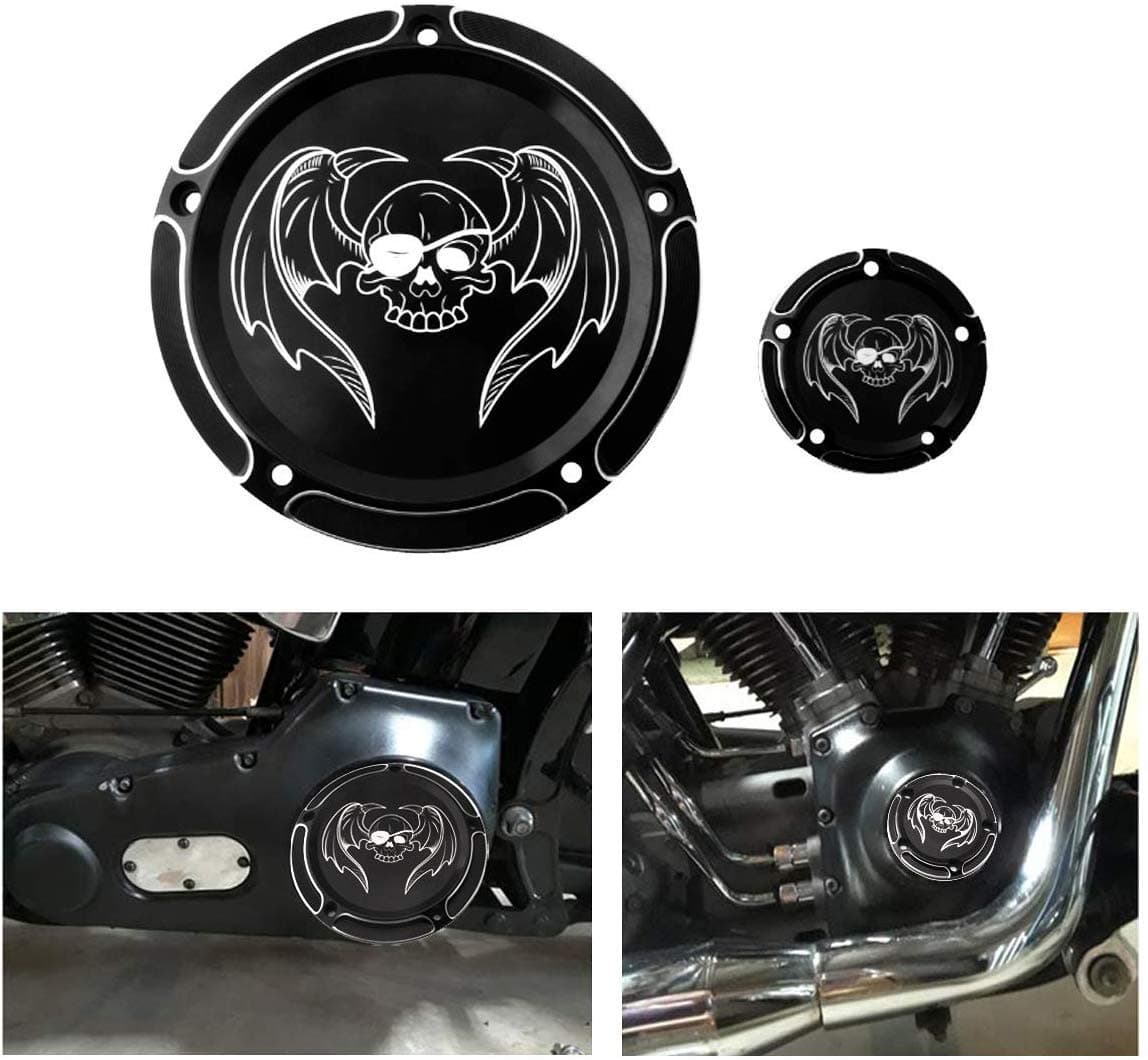 Goldfire CNC Derby Timer Cover and Points Covers for Harley 1999-2014 Harley Twin Cam Touring Road King Electra Glide FLHR FLHX FXST Dyna (Angel Skull)