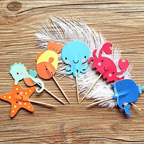 magic life 24 pack Cute ocean Creatures Theme Cupcake Toppers Picks,Ocean Sea Animal Cake Toppers for Kids Baby Shower Birthday Party Cake Decoration Supplies