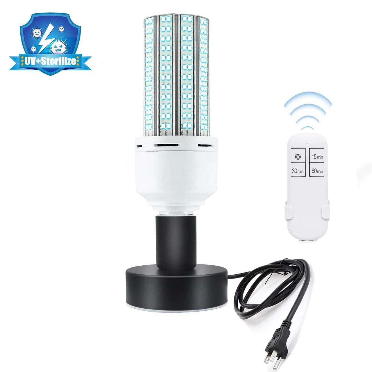 500W Equivalent UV Lights Lamp Led UVC Light Bulb E26/E27 with Base with Remote Control Suitable for Home Warehouse, Supermarket Restaurant,Office, School (with Base with Remote Control)