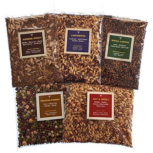 Organic Sprouting Seeds Mix – SEEDELICIOUS Delight (5 Assorted Sample Packs) 500g | Healthy Superfood in Convenient Packs | Over 15 Vegetable Seeds - Legumes - Grains Varieties | Easy to Sprout