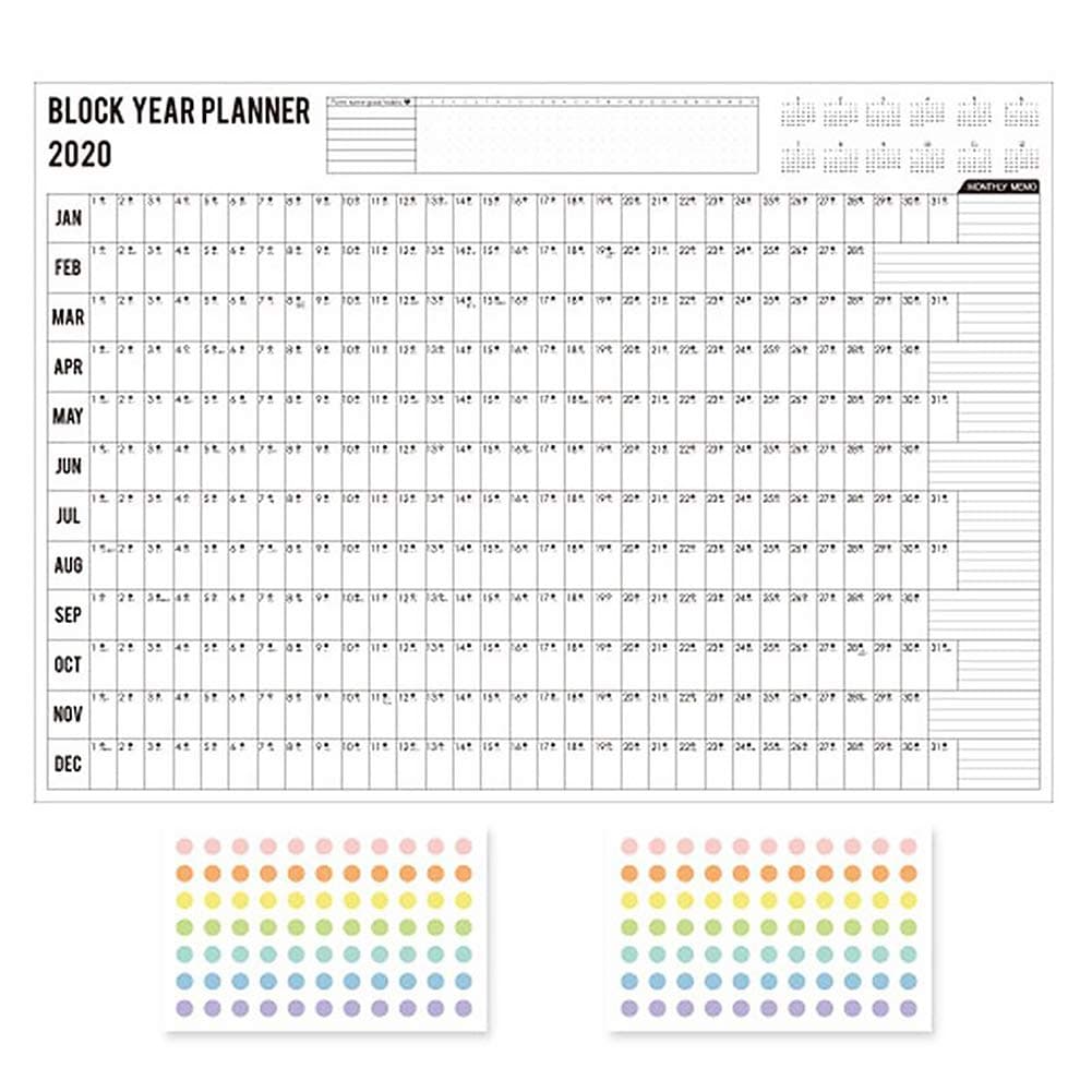 2020 Wall Planner Large Year Planner, Year Plan Block Daily Planner Paper Wall Calendar with 2Pcs EVA Stickers #1