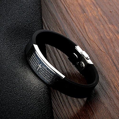 SUNFUL Scripture Pattern Stainless Steel Silicone Bracelets &amp; Bangles For Men Fashion Sporty Men's Bracelets (A1)