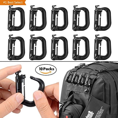 Multipurpose D Ring Grimloc Locking Hanging Hook Link Snap Keychain for Molle Webbing Carabiner Climbing Rings Clips Molle Backpack Attachment for Camping Hiking 10 Packs