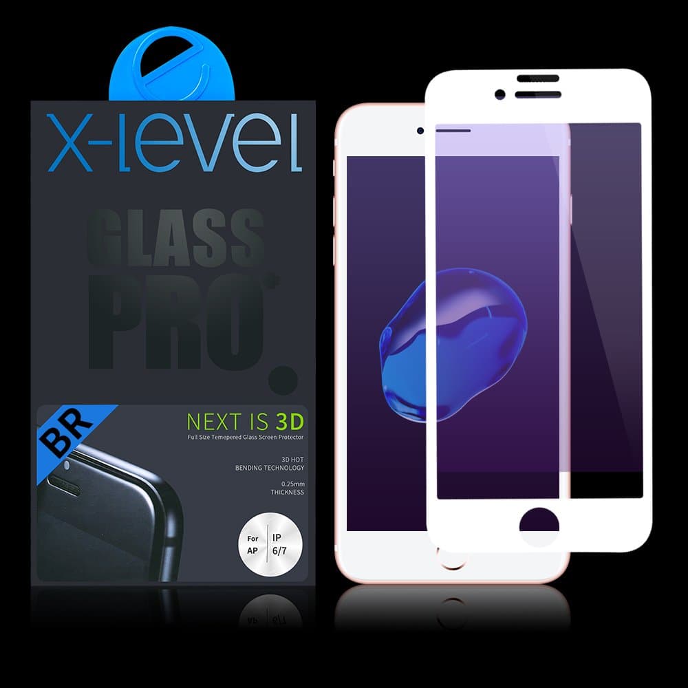 iPhone 7 Screen Protector, X-level [Tempered Glass] 3D Full Cover 0.2mm Resistance to Blue-Ray Ballistic Glass for iPhone 7 (4.7'') (BR-3D-White)