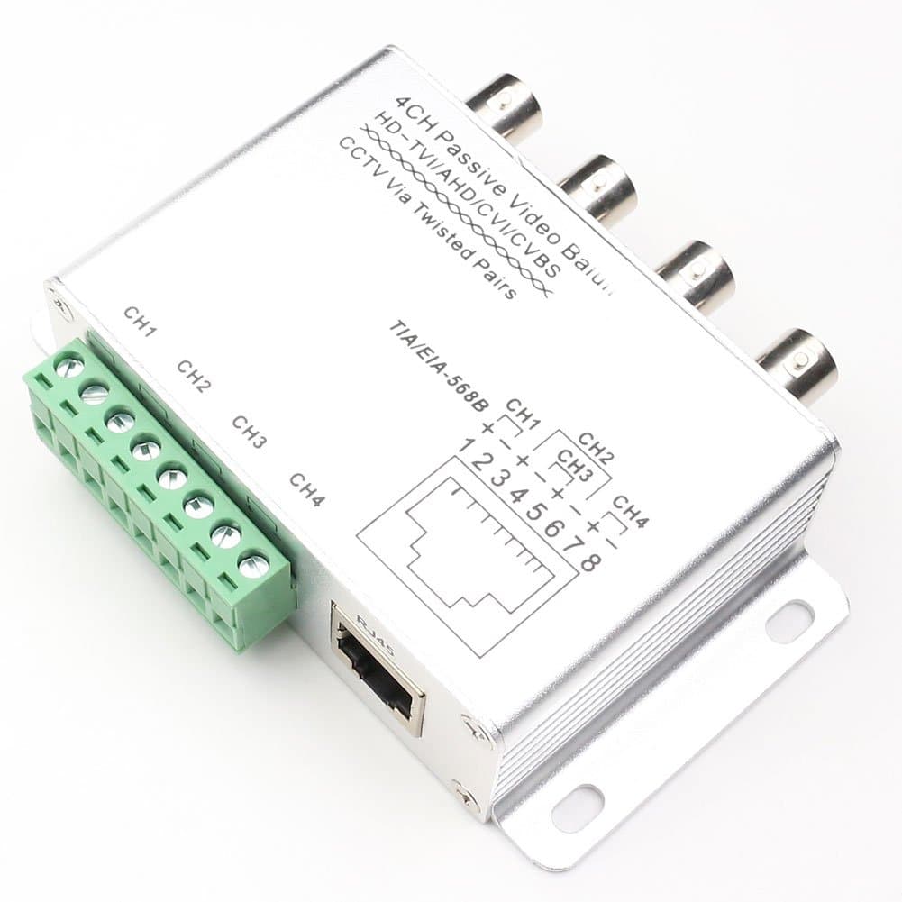 ANHAN 4 CH Passive Video Balun Transceiver,Support HD 720P/1080P CVI/TVI/AHD for CCTV Camera, BNC Female Converter(Aluminium Alloy Shell) 1 Pack