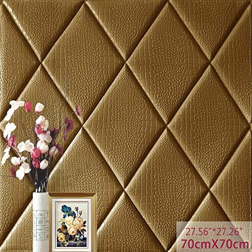 3D Wall Panel Crocodile Print PE Foam Self-Adhesive,Thickened Peel and Stick Tile backsplash Sound-Proof and Water-Proof (5, Gold)