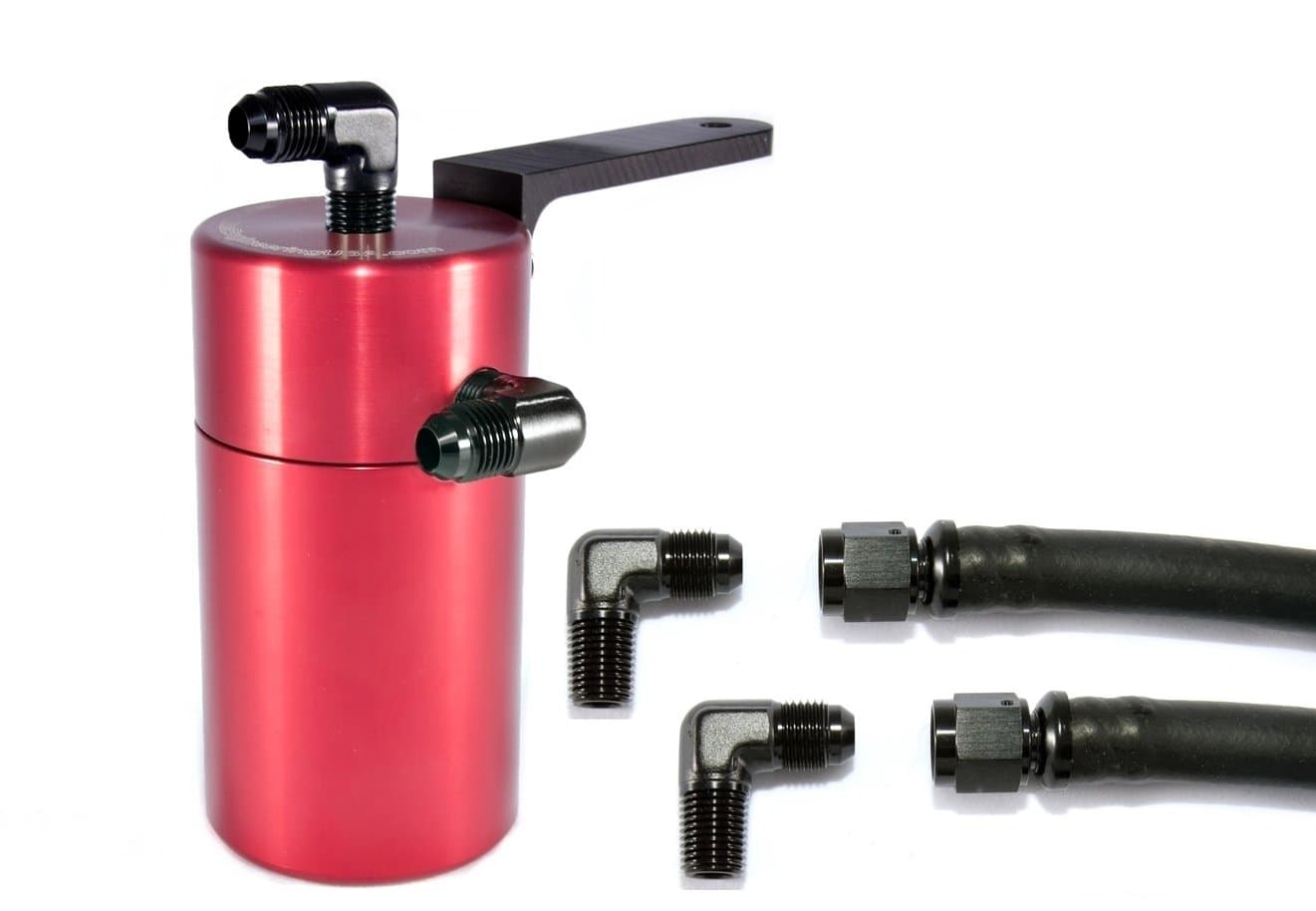 Elite Engineering Standard PCV Oil Catch Can & Hardware with Black AN Fittings for 2012+ Chevy Colorado/Canyon - RED