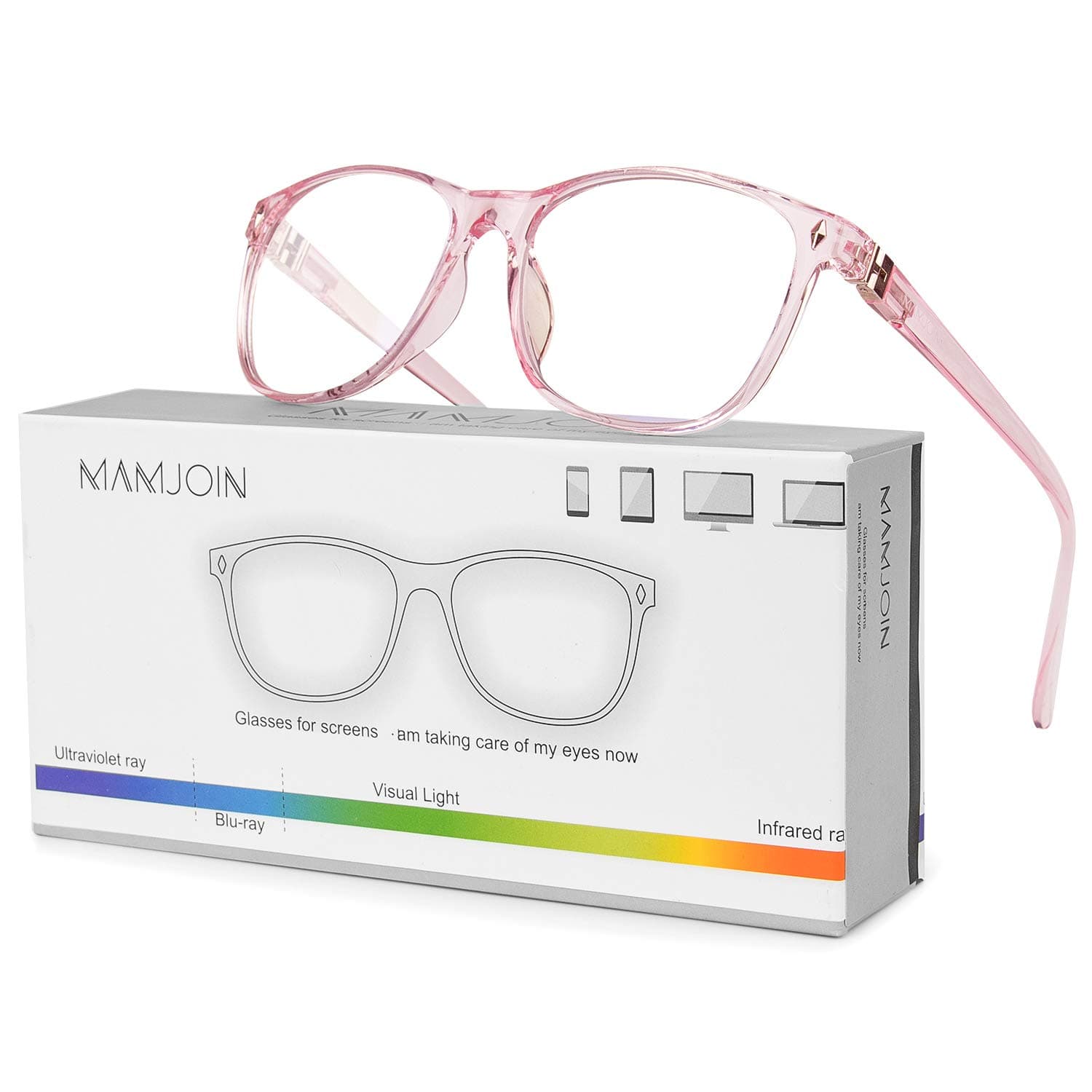 Mamjoin Blue Light Blocking Computer Glasses, Non Prescription Square Bluelight Glasses for Women Men Phone Computer Reading TV Game, Anti Eyestrain & UV Ray Screen Blue Light Blocker, Pink