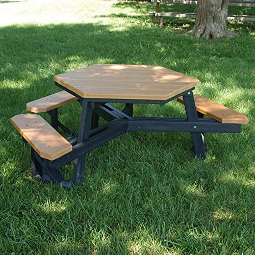 Jayhawk Plastics Hex Picnic Table - 6'L - Ada-Compliant - Black Frame - Green - Green