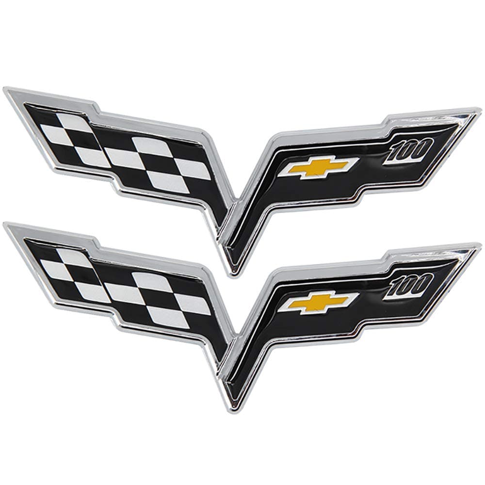 Front Emblems,Rear & Front Bumper Emblem Hood Crossed Flags Badge for Chevy Chevrolet 05-13 Black (Front & Rear Emblem)