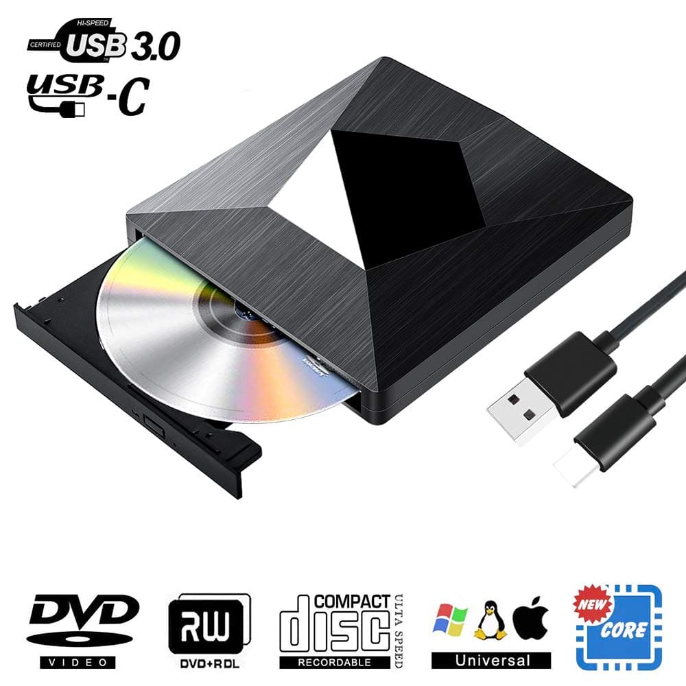USB C External CD DVD Drive, USB Type C Adapter to USB 3.0 Superdrive DVD CD+/-RW Burner Writer Optical Drive Compatible with MacBook/iMac/Laptop/Windows (Small)
