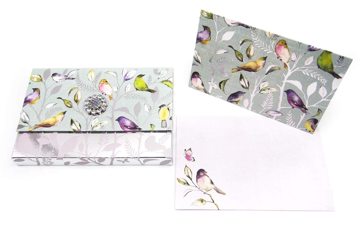 Punch Studio Brooch Portfolio Note Cards with Pattern Birds (43822)