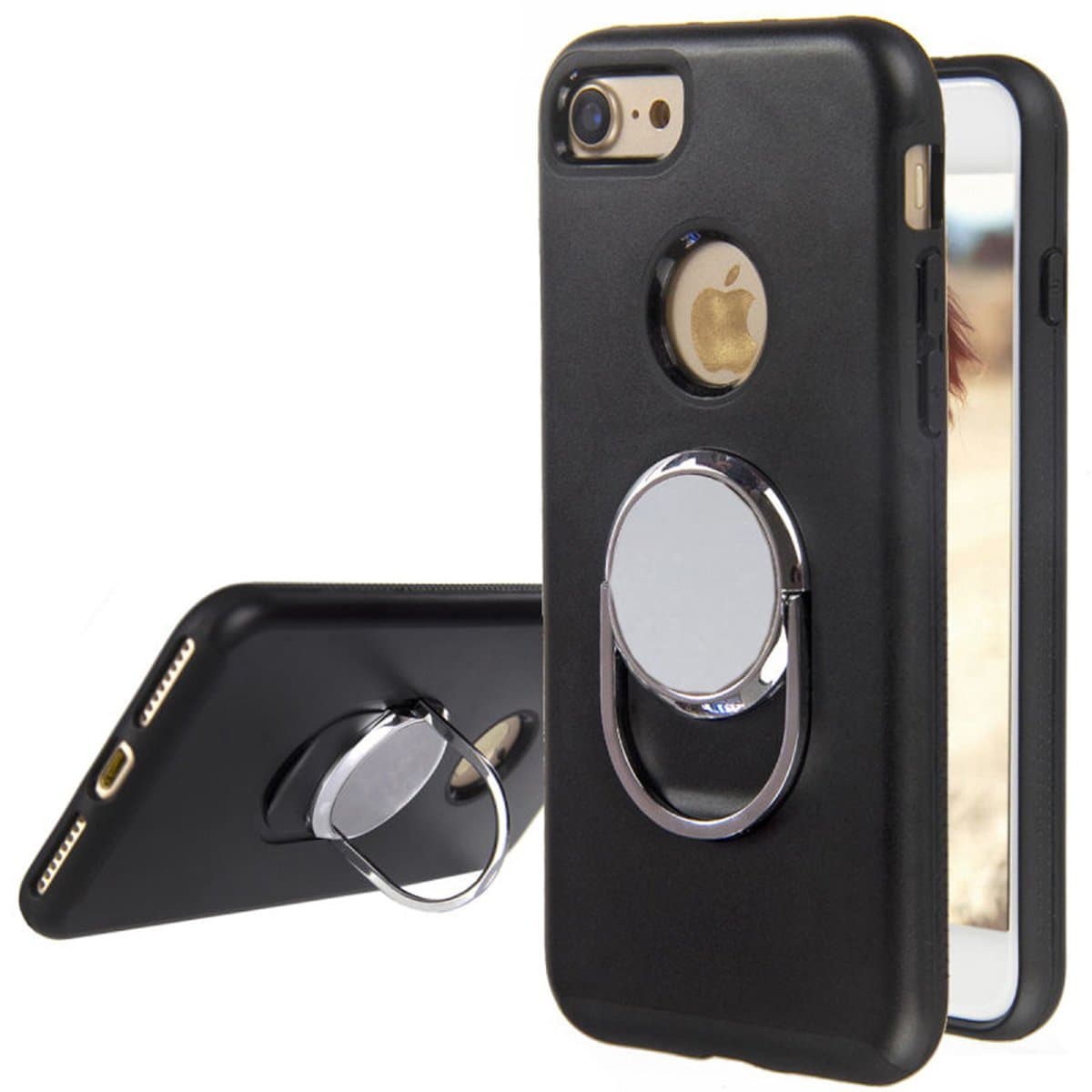 Amabin iPhone 8 Case, iPhone 7 Case, Style Ring Phone Grip 360 Degree Rotating [Metal] [Magnetic] Car Mount/Stand/Holder/Kickstand for Apple iPhone 8(2017)/iPhone 7(2016) (Black)