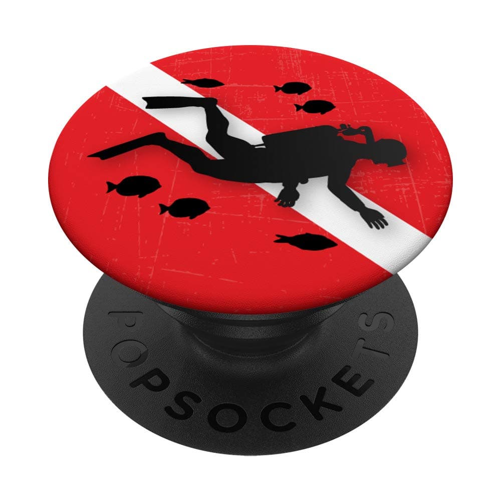 Scuba Diving Flag Diver Fish Fun Dive Accessory Gift Ocean PopSockets PopGrip: Swappable Grip for Phones & Tablets