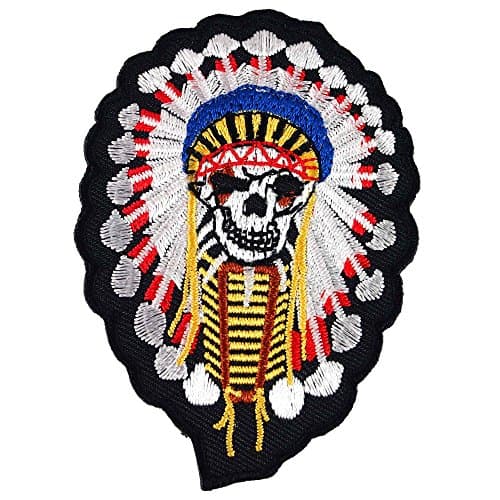 Native Indian Chief Skull Skeleton Embroidered Iron on Patch