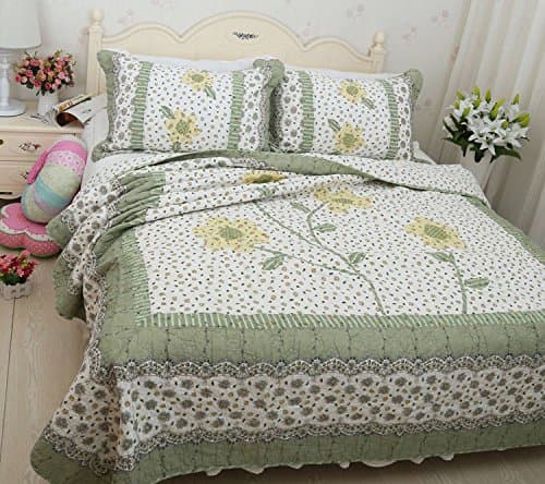 Dodou green sunflower Patchwork Quilt Summer Comforter Full / Queen Size Air Conditioning Quilt Blanket 3pcs
