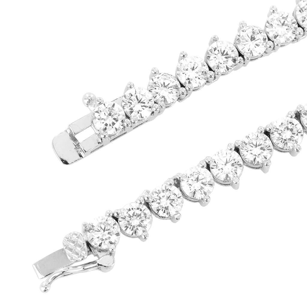 Men's 1 Row Silver Finish Lab Created Diamonds 4MM Thick 3 Prong Stone Tennis Necklace Chain 16-26 Inches