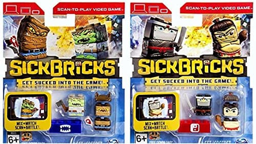 Sick Bricks Double Pack Action Figures, Pack of 2: Harry FangFace vs Bottom Walker and Silent Shadow vs Hiro Thunderbutt
