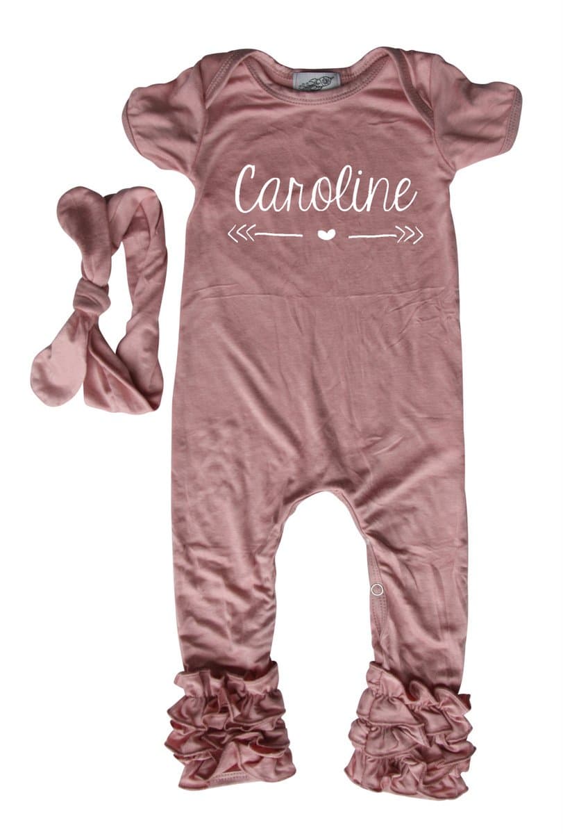 Personalized Ruffle Romper with Matching Headband