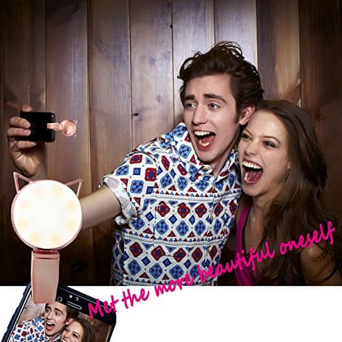 Selfie Ring Light,Selfie Lights,[Upgraded Version] With 3-light color effects, 9-level adjustment luminance Clips on Night Ring Fill Light (Cat Ears - Rose Gold)