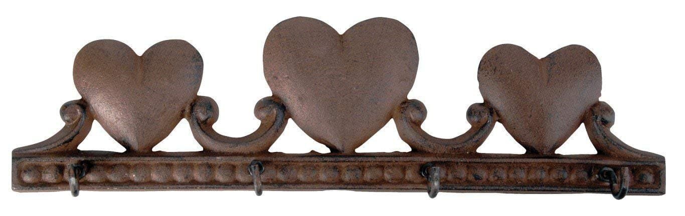 Cast Iron Three Hearts Wall Mounted Hook Board - An Ideal 6th Wedding Anniversary Gift