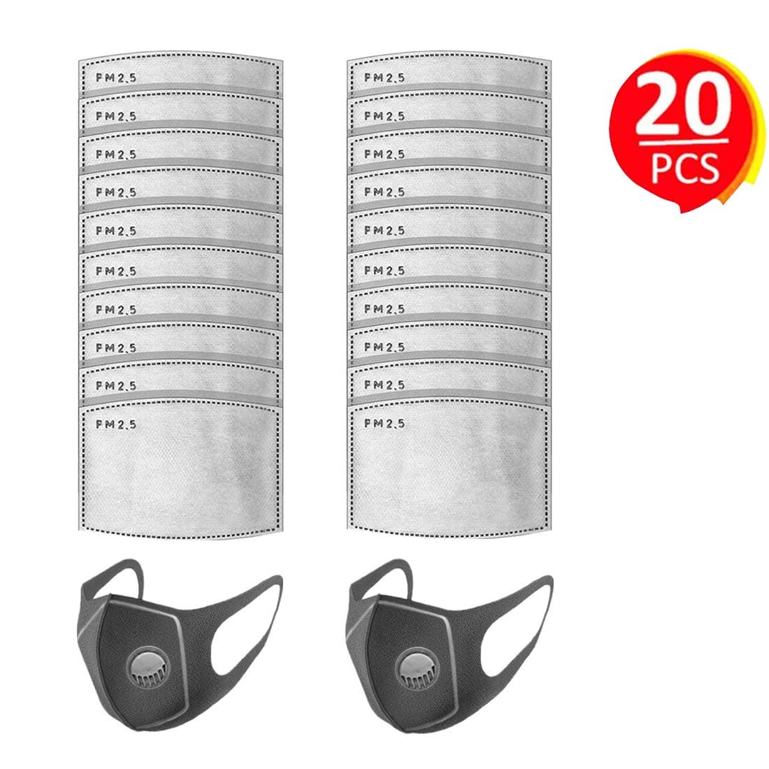 PM2.5 Activated Carbon Filter for Breathing Insert Protective Mas-k Anti Pollution Washable Cotton for Adult Outdoor Activities (20pcs)