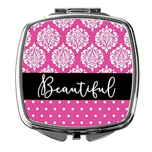 Compact Mirror Gift for Her Beautiful Pink Damask