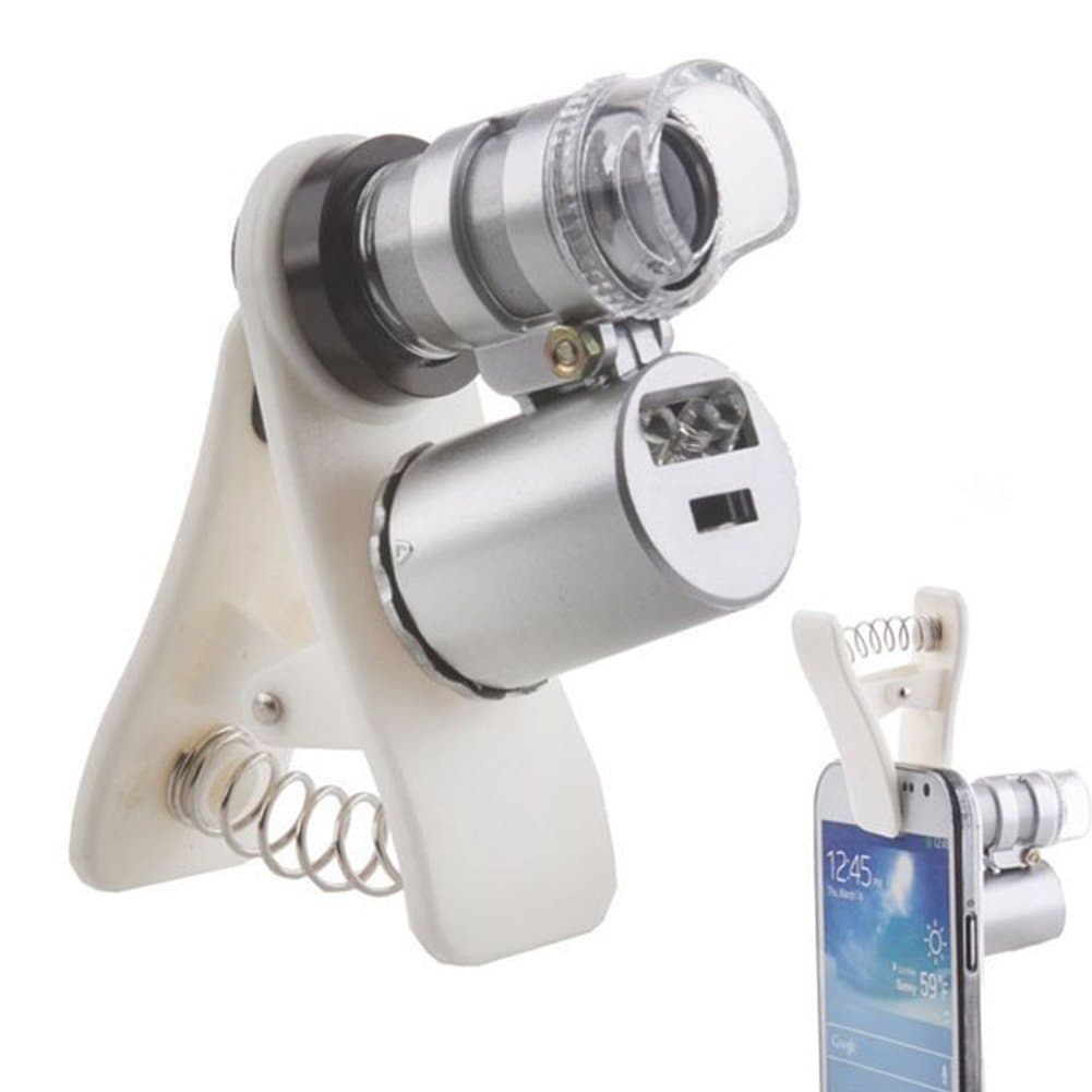 Mobile Phone Microscope, Mini Mobile Phone Clip-On 60X Microscope - with Zoom, UV LED and Micro Lens - for Smartphones, Universal Smartphone