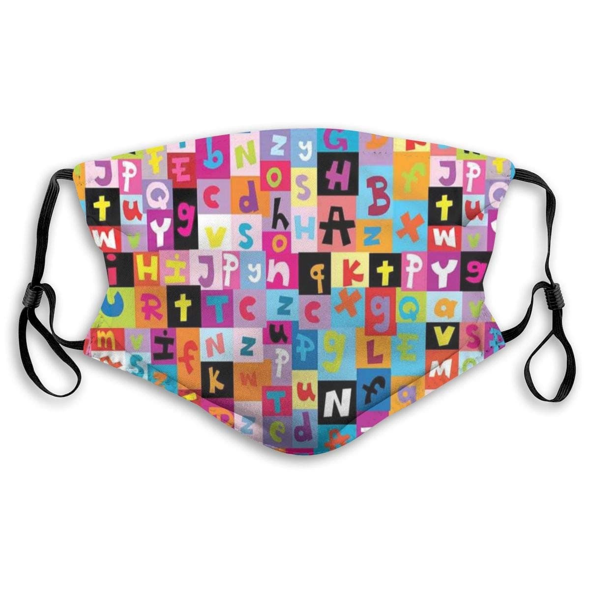 Anti Dust Pollution Adjustable,Colored Alphabet Letters Pattern Education School Puzzle Children Graphic Print,Mouth Mask Reusable Safety Warm Face Mask for Outdoor,Kids size:S