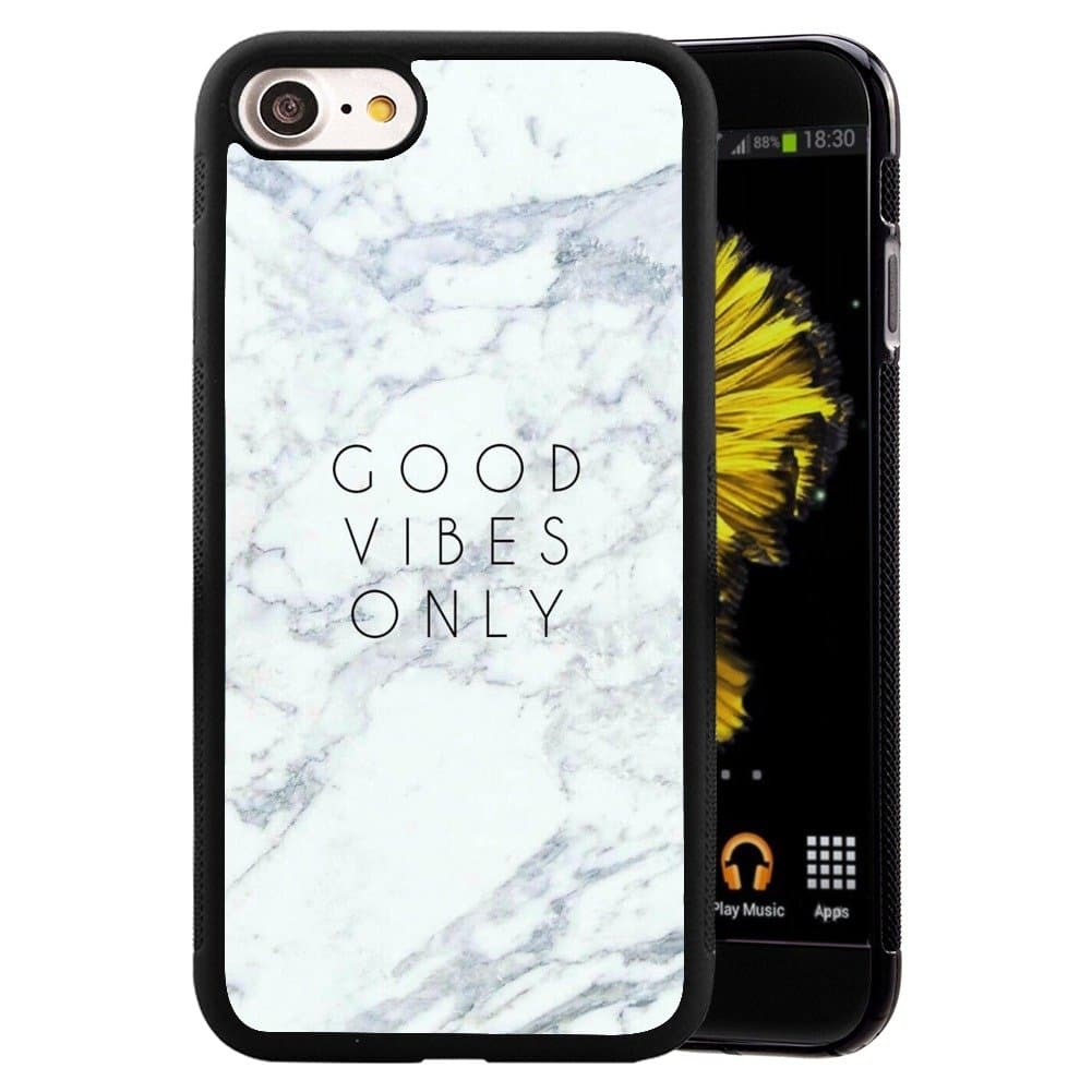 ChyFS Case for iPhone 7 8 SE 2nd Generation Good Vibes Only Marble Phone Case ，PC and TPU Black Protective Case iPhone 7/8/ iPhone SE 2020