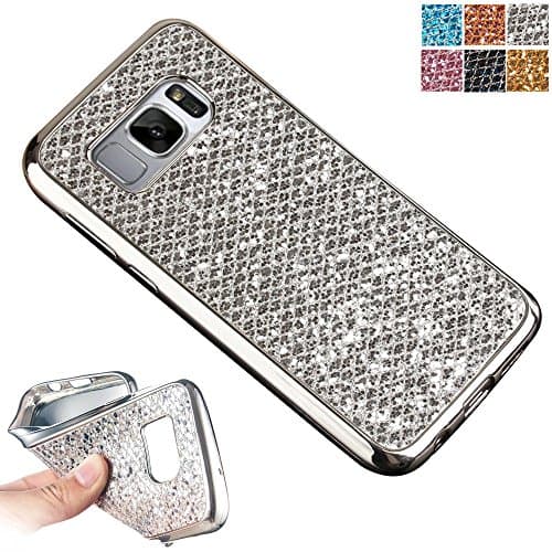 Galaxy S8+ Case, Galaxy S8 Plus Cases Glitter Soft TPU Case, AMASELL Ultra Thin Bumper Frame and Bling Soft Silicone Protective Back Cover Case for Samsung Galaxy S8+ / SM-G955, Silver