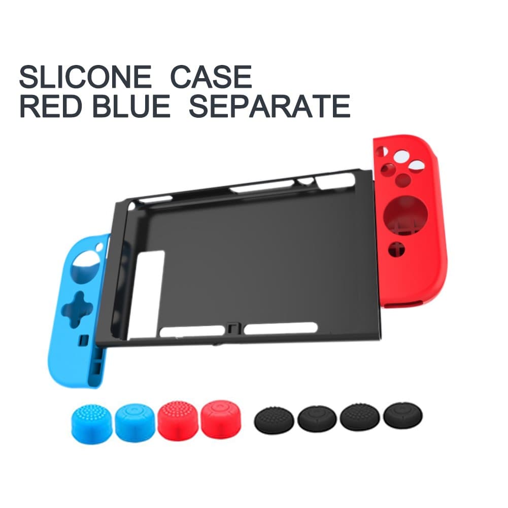 Nintendo Switch Case Cover- Silicone Shockproof Protective Back Case for Nintendo Switch Plate, With Console Joy-Con Protective Skins and 8 Anti-Slip Thumb Grips, 11 in 1 set