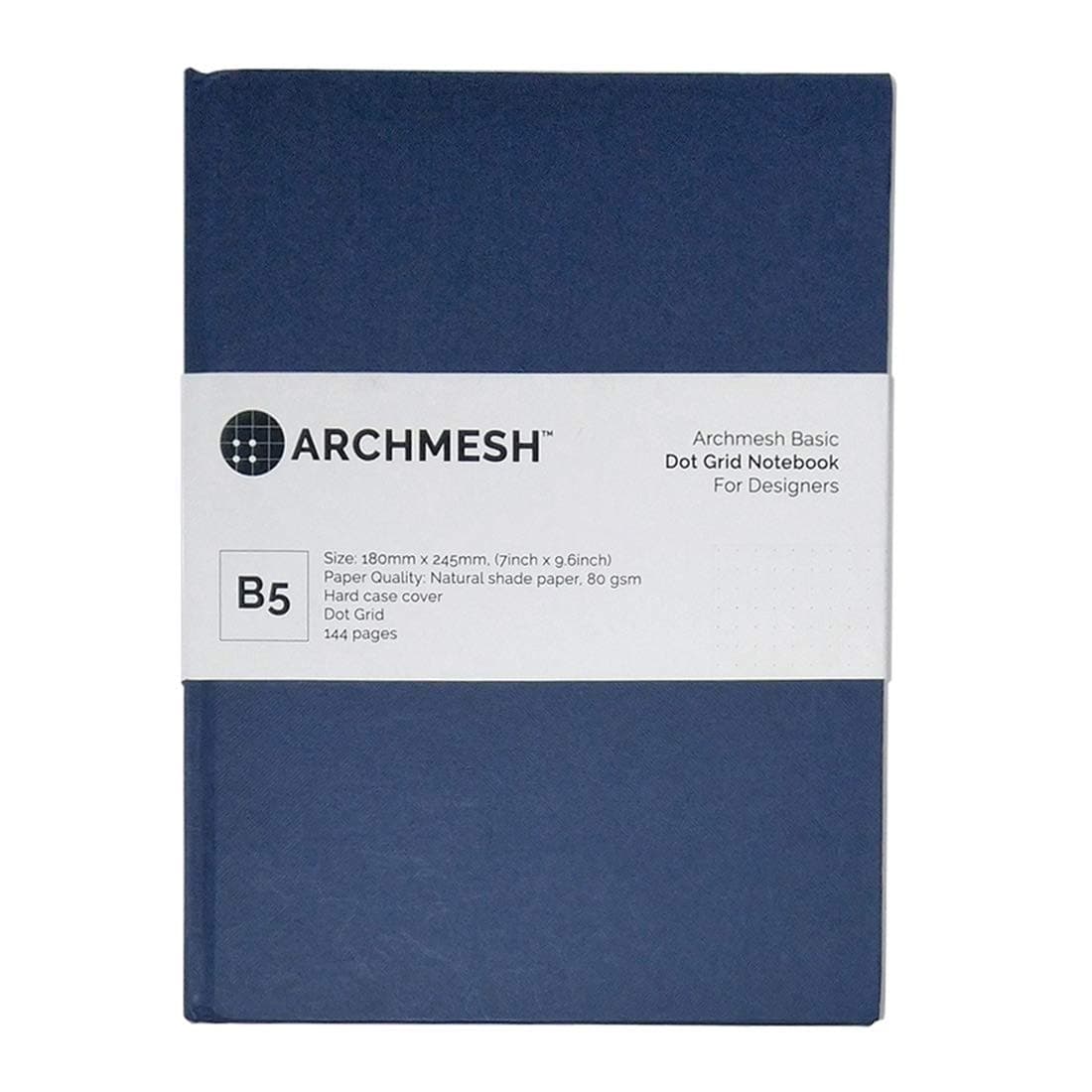 Archmesh Basic Classic Notebook, Dot Grid - B5 (180mm x 245mm) - 144 pages (Dark Blue)