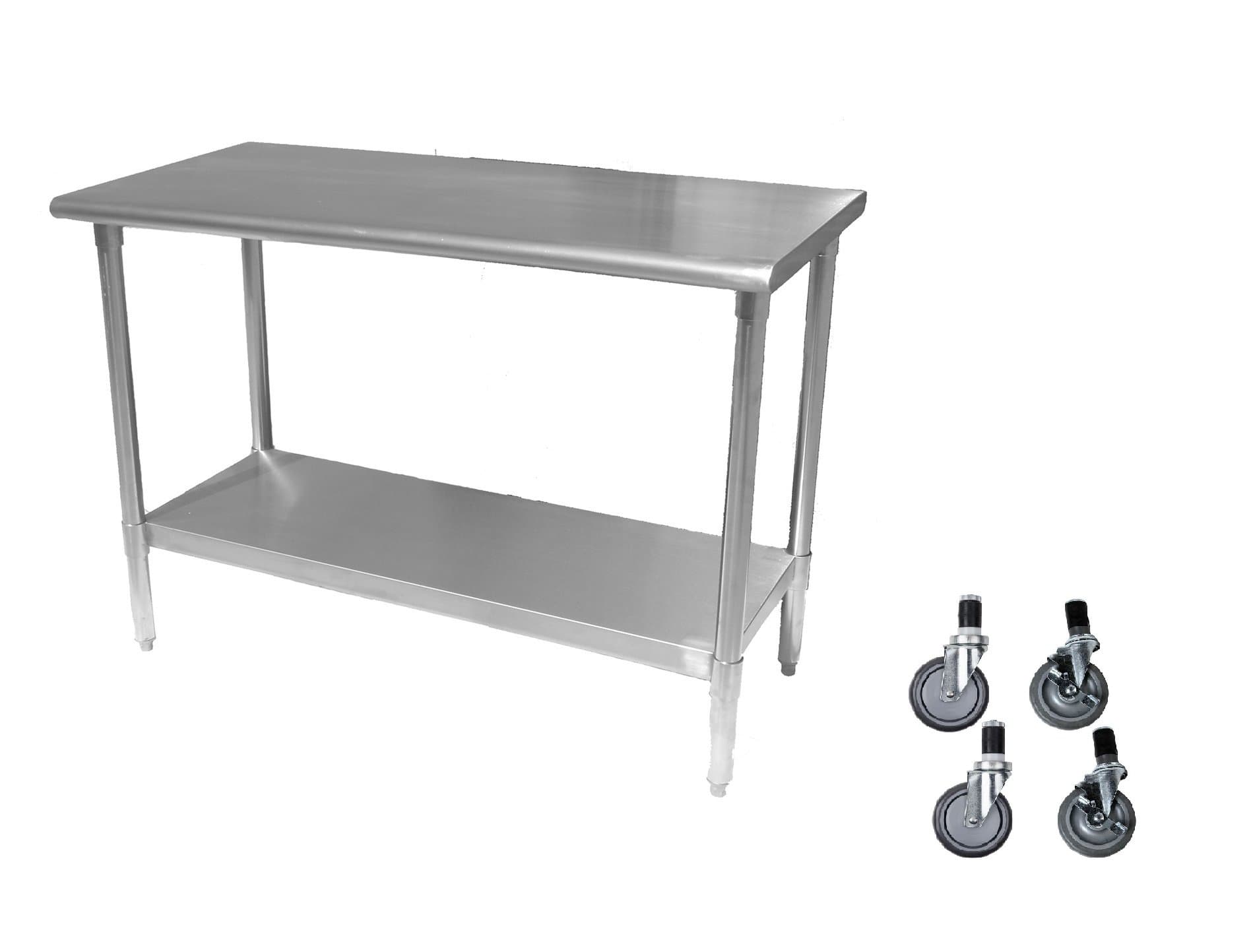Work Table Food Prep 14 X 24 with Casters (Wheels) - Stainless Steel