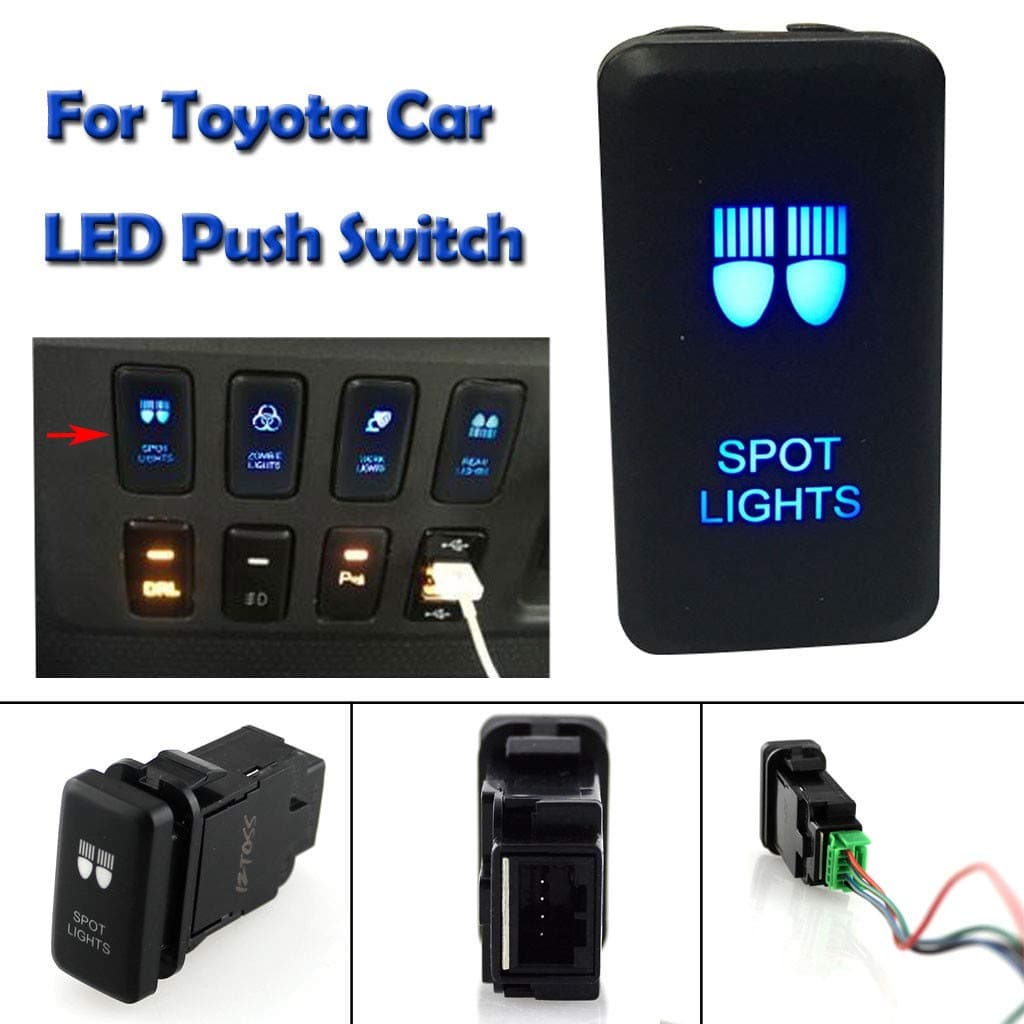 Aomili Blue LED SPOT LIGHTS Push Button Switch for Prado 120 Series 2003-2009 (Black)