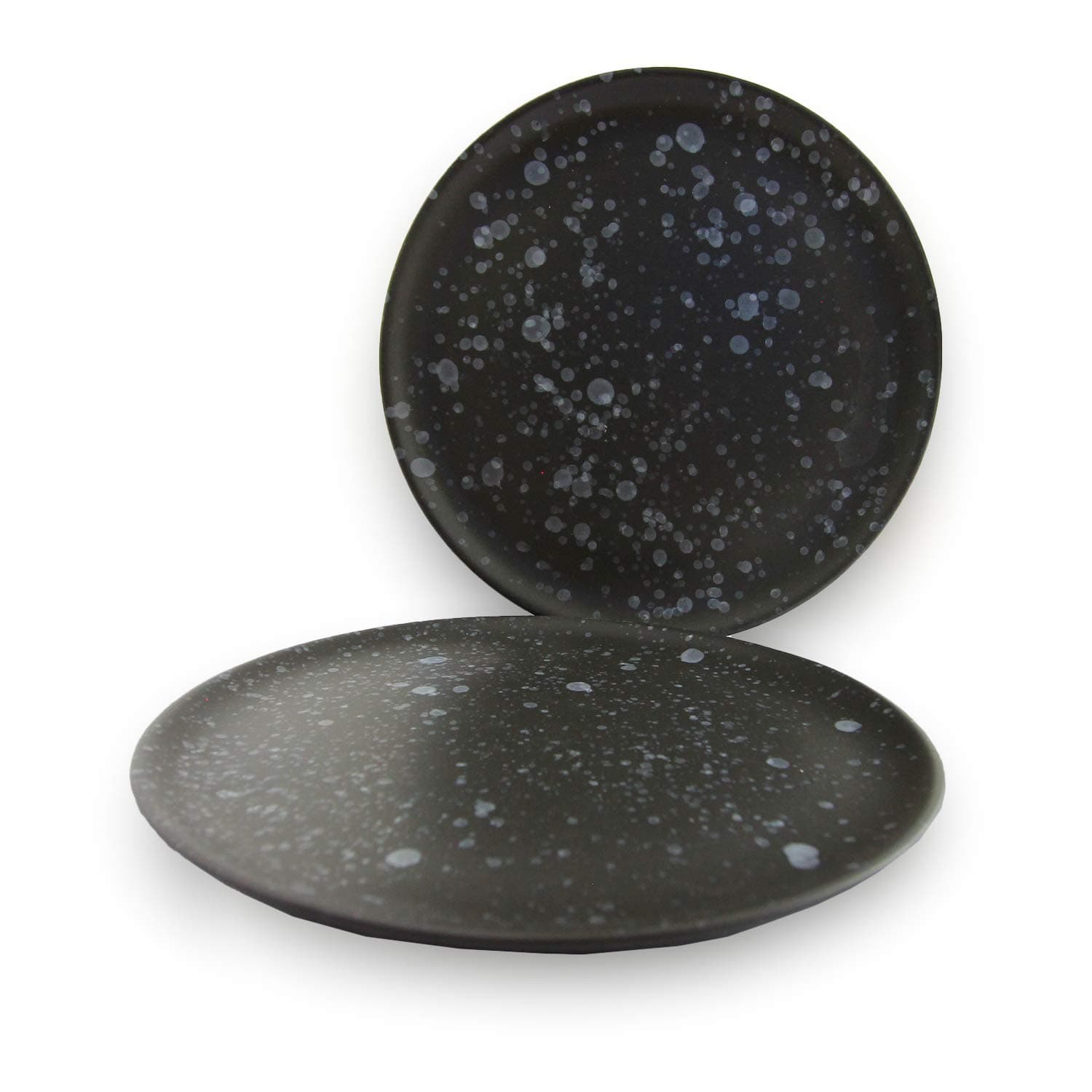 Kinnaree 8 Inch Plain Ceramic Stoneware Appetizer Plate With White Splatter Pattern, Set of 2