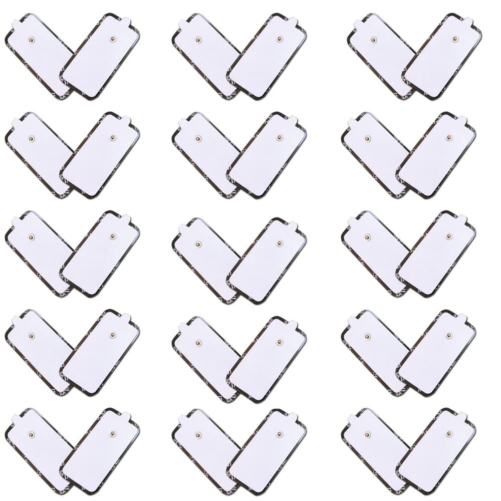 TENS Unit Pads Electrode Self Adhesive Replacement Electodes Premium Quality XL Extra Large Snap On Sticky Reusable Pads 15 Pairs (30 Pads)