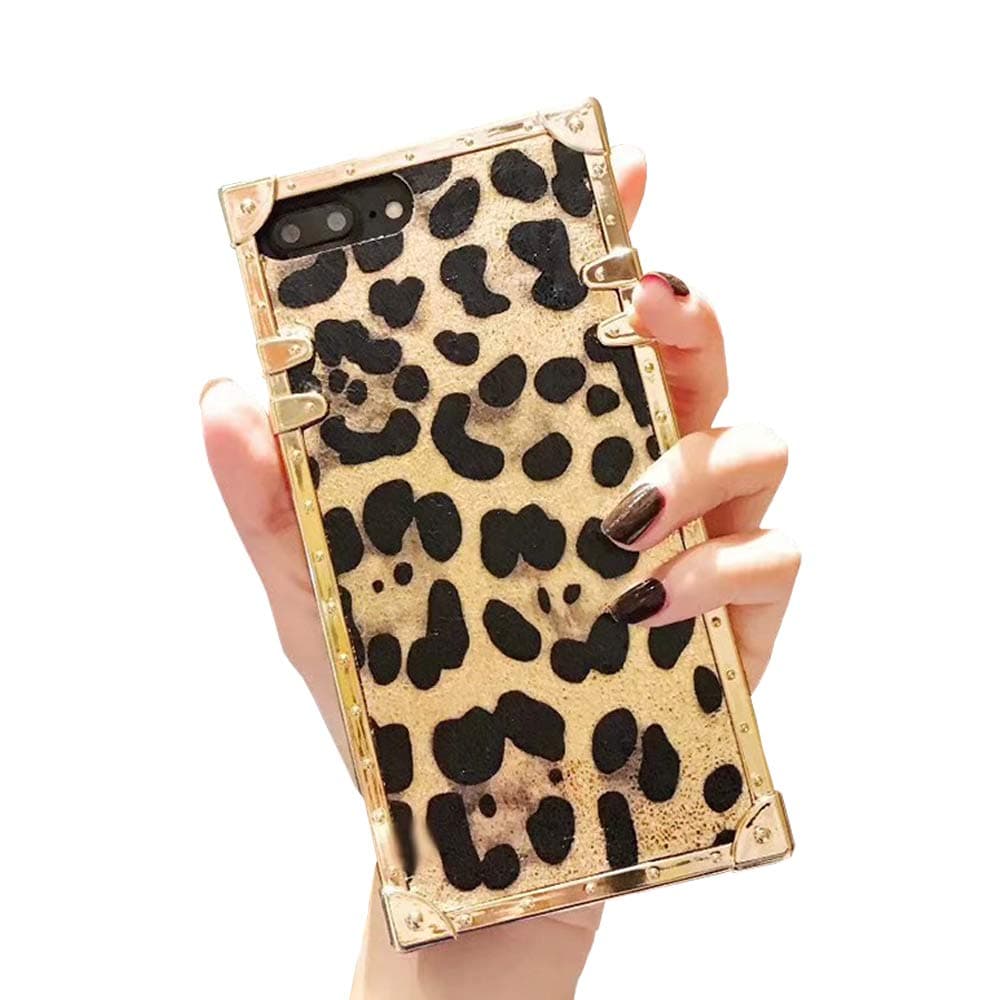 Square Leopard Case for iPhone Xs Max 6.5'' Luxury Shining Cover with Lanyard Flexible Shockproof Trunk Back Shell (Leopard Gold, iPhone Xs Max 6.5'')