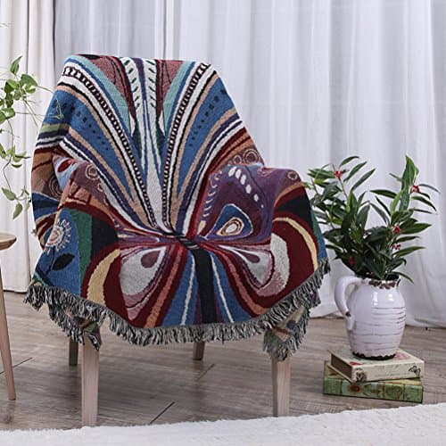 Eazyhurry 100% Pure Cotton Butterfly Pattern Woven Throw Blanket Featuring Decorative Fringes Super Soft Sofa Blanket Home Decor for Chair Bed Couch 51" X 63"