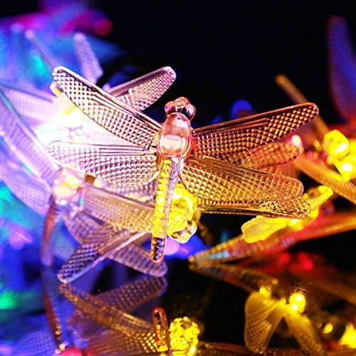 Dolucky Solar Dragonfly String Lights - 8 Modes, 20 LED Solar String Lighting Outdoor - Great Kits for Garden, Landscape, Xmas Tree,Patio, Wedding Party Landscape
