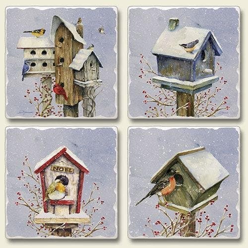 Christmas Birdhouses ~ 4 Tile Square assorted coasters Drink Coasters ~ code 179