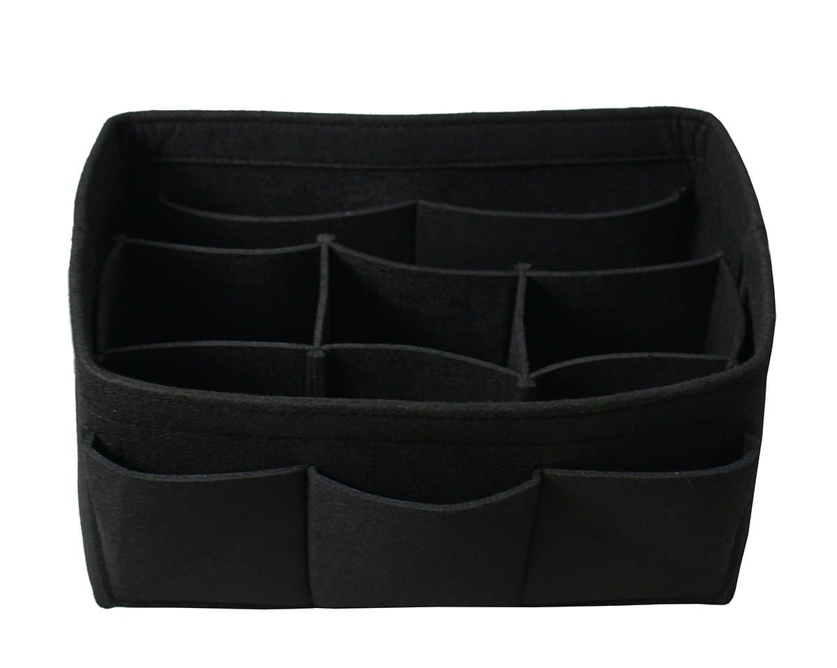 Felt Handbag Organizer, Insert Purse Organizer 12 Pockets Structure Shaper 3 Sizes Black M