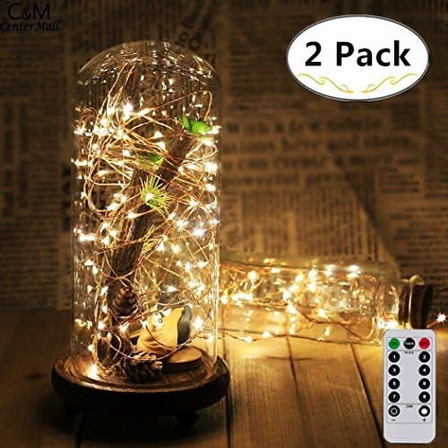 2 Pack Battery Operated Remote String Light,Magnolian Waterproof 8 Modes 60 LED String Lights 20FT Copper Wire Firefly Lights Remote Control for DIY Wedding Party Dinner (Warm White)