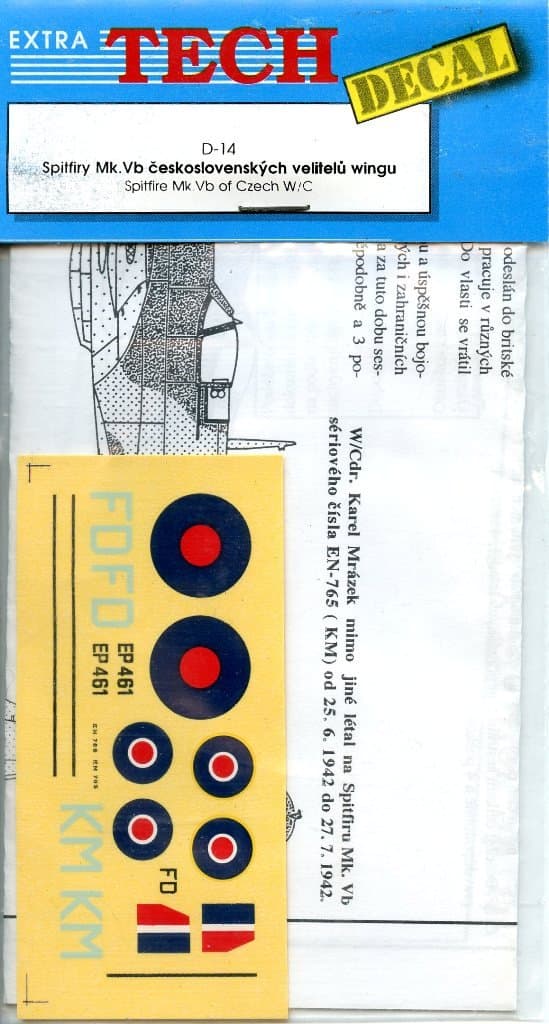 Extra Tech 1:72 Spitfire Mk.Vb of Czech W/C Decal #D-14