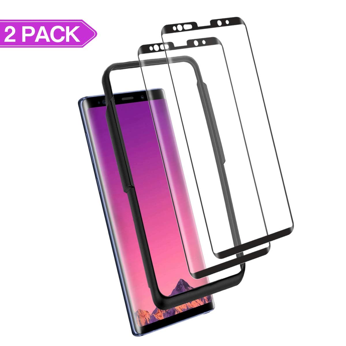 LXIAN Note 9 Screen Protector (2 Pack), [9H Hardness] [3D Curved] [Full Screen Coverage] [Case Friendly] [No-Bubble] [Easy-install] Tempered Glass with Alignment Frame for Samsung Galaxy Note 9