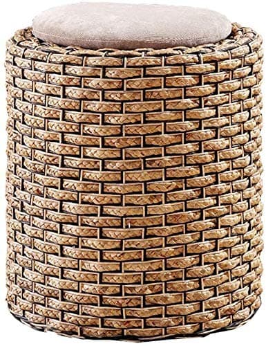 LAZNG Footstool Step Rattan Stools Work Stool Beauty Roller Stool Dressing Bedroom Living Room Retro Stools (Color : Bar Color Between Seagrass)