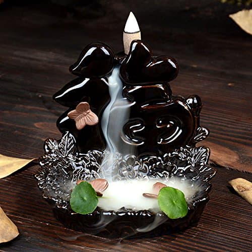 SYNPIE Incense Cone Burner-Ceramic Butterfly Backflow Incense Burner Incense Cone Holder &amp; 10 Incense Cones 2 Leaf for Home Fragrance Home Decor Mediation Tea Ceramony