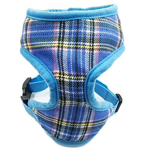 FUNPET Classic Plaid Dog Harness Soft Mesh Vest No Pull Comfort Padded for Small and Medium Pet Cat and Puppy Blue